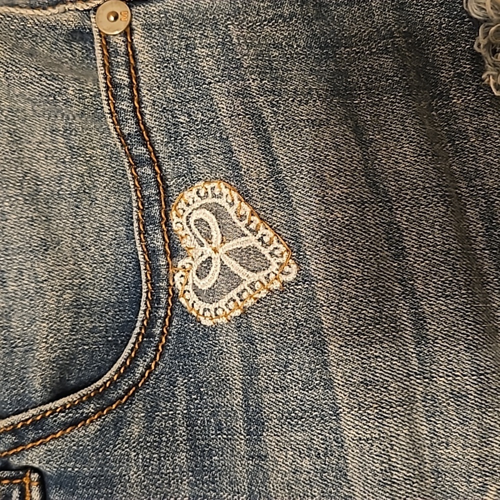 Hand Crafted Upcycled Denim Crochet Shorts Granny Square Handmade High rise 29 - Picture 7 of 17